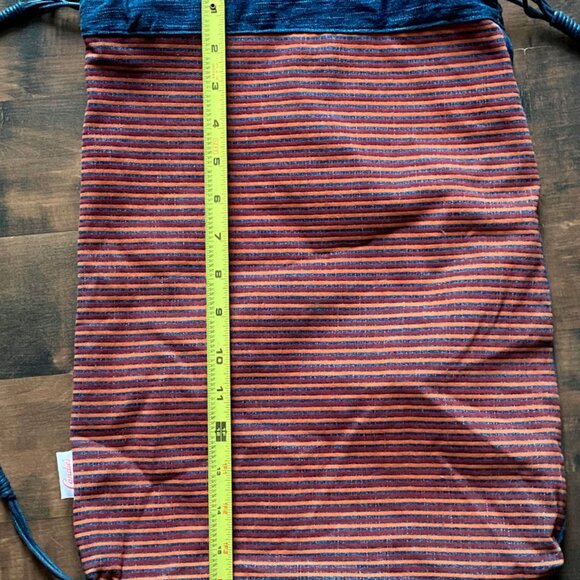 Vintage Candies Brand Sackpack Drawstring Bag Boho Striped Blue Backed Back Pack - Picture 10 of 11